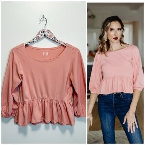 FRANCIS + BENEDICT Peplum Pink Round Neck Top Blouse S Small